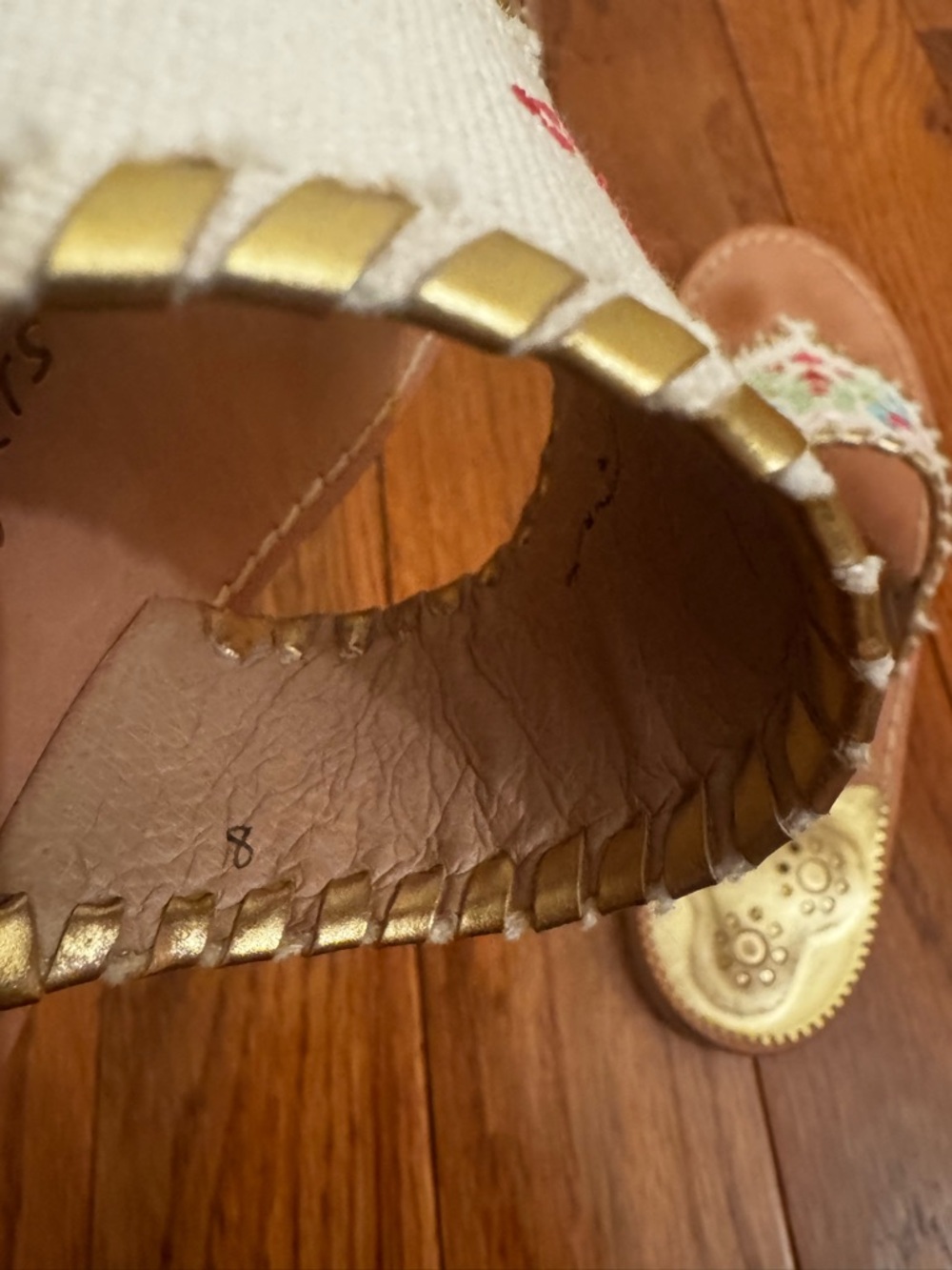 Jack Rogers Parrots Cream Embroidered Thong Sandal with Gold Accents - Picture 5 of 8
